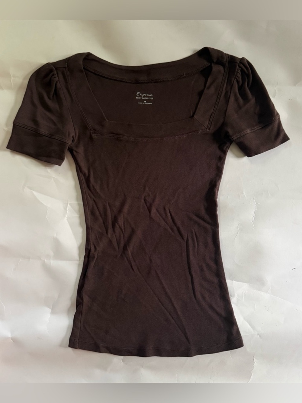 Y2K Express Dark Brown Square Neck Short Sleeve Top